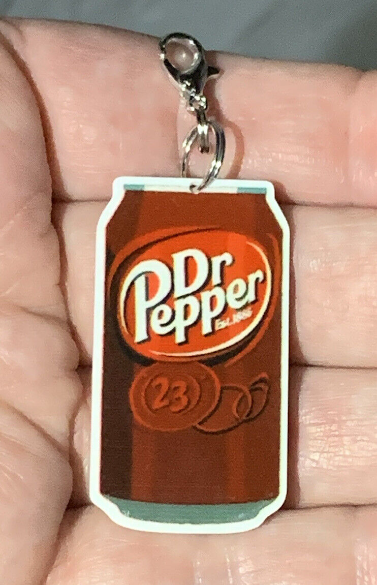 Acrylic Dr Pepper Soda Pop Can Charm Zipper Pull & Keychain Add On Clip!!