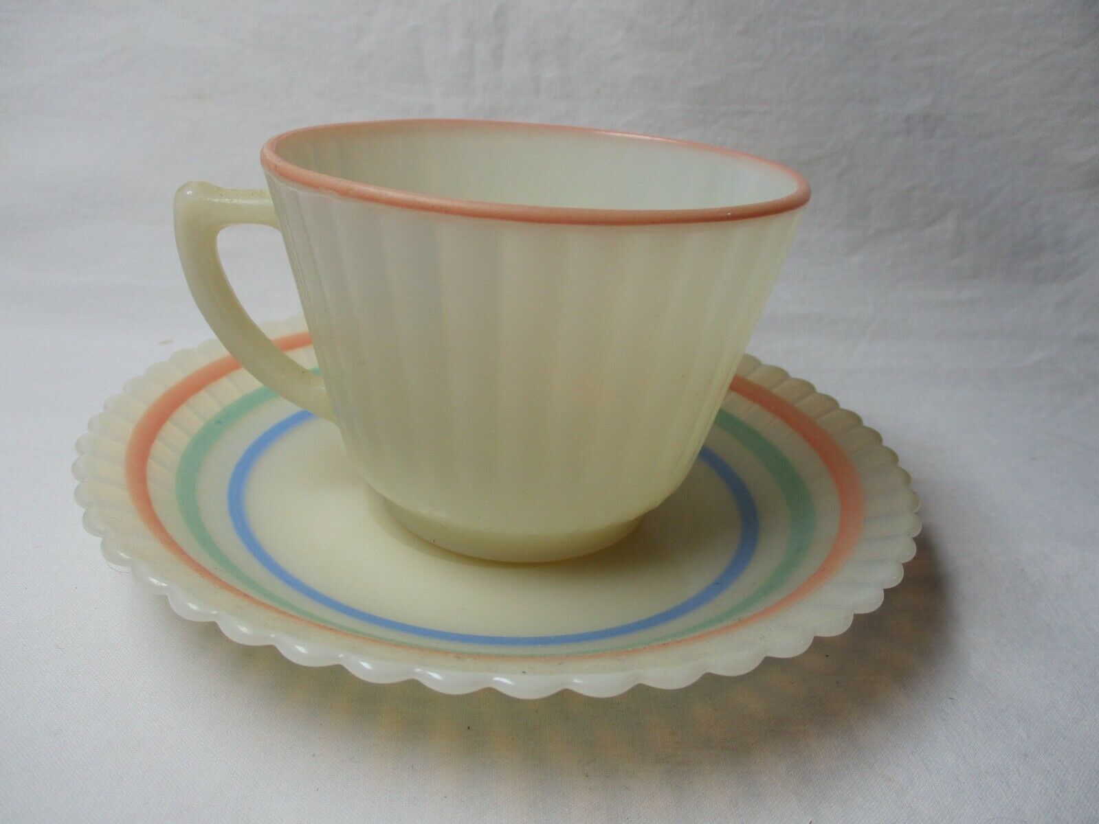 Rare Vtg Petalware Macbeth Evans Cremax Pastel Stripes: Cup Saucer Pair