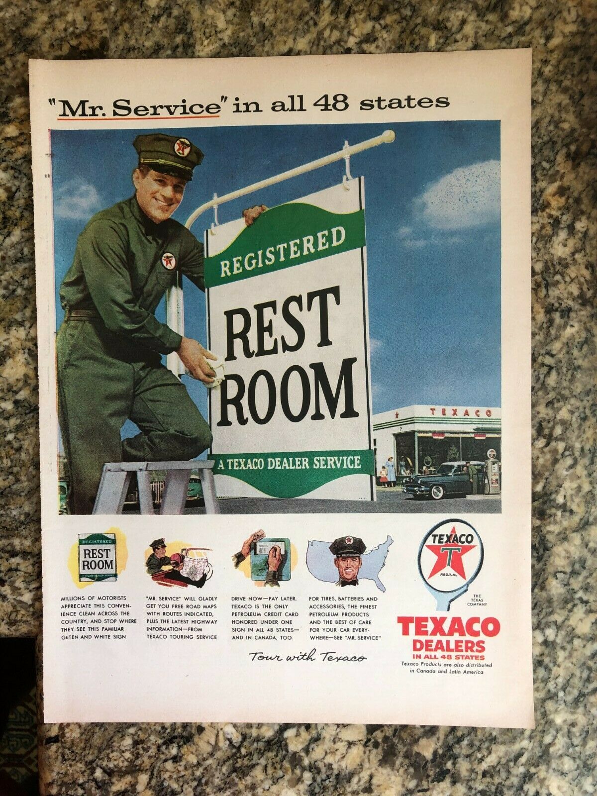 Texaco Vintage Print Ad "mr. Service" In All 48 States - Tour With Texaco