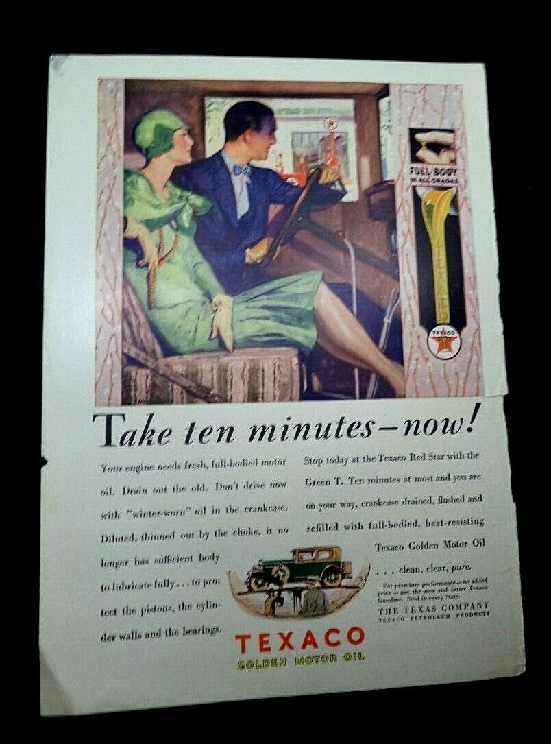 1929 Original Ad, Texaco Gasoline, The Literary Digest Cover, Golden Motor Oil