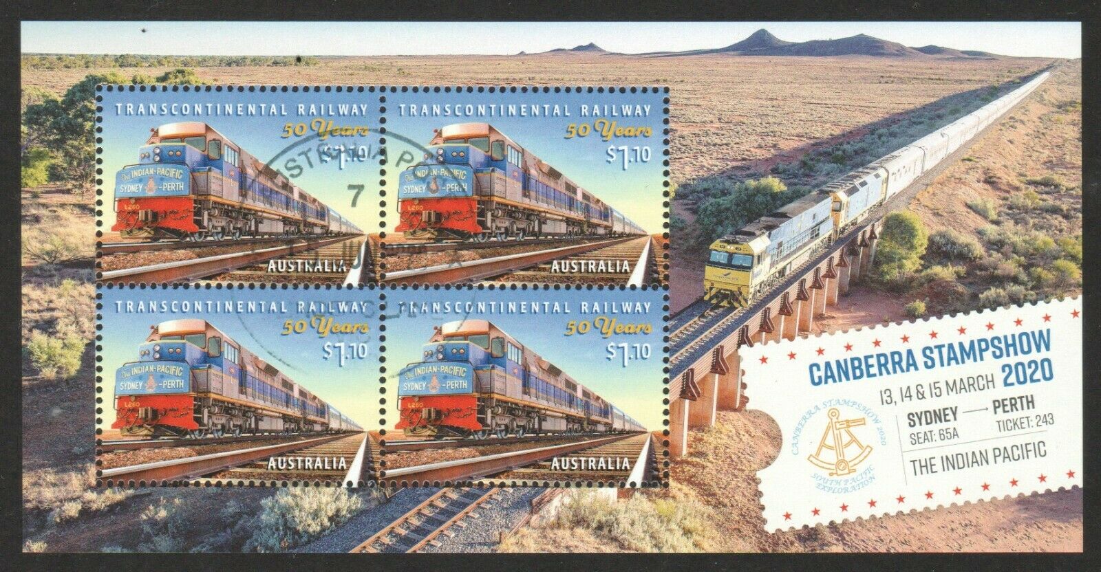 Australia 2020 Canberra Stamp Show (railway) Souvenir Sheet Of 4 Stamps In Used