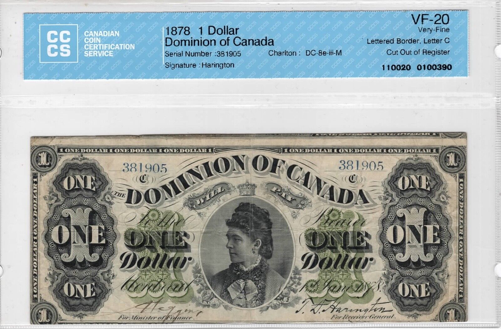 Dominion Of Canada $1 Dollar Vf-20 (1878) Montreal Error Banknote Dc-8e-iii-m
