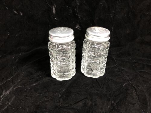 Anchor Hocking Depression Glass Clear Block/ Waffle Salt And Pepper Shakers