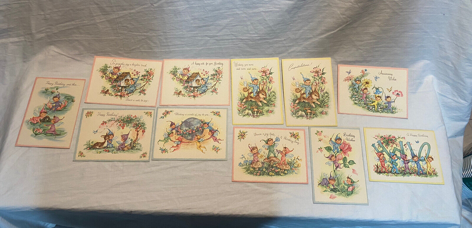 Vintage 1950s Pixie Elf Greeting Cards Butterfly Flowers Set Of 11. Never Used.