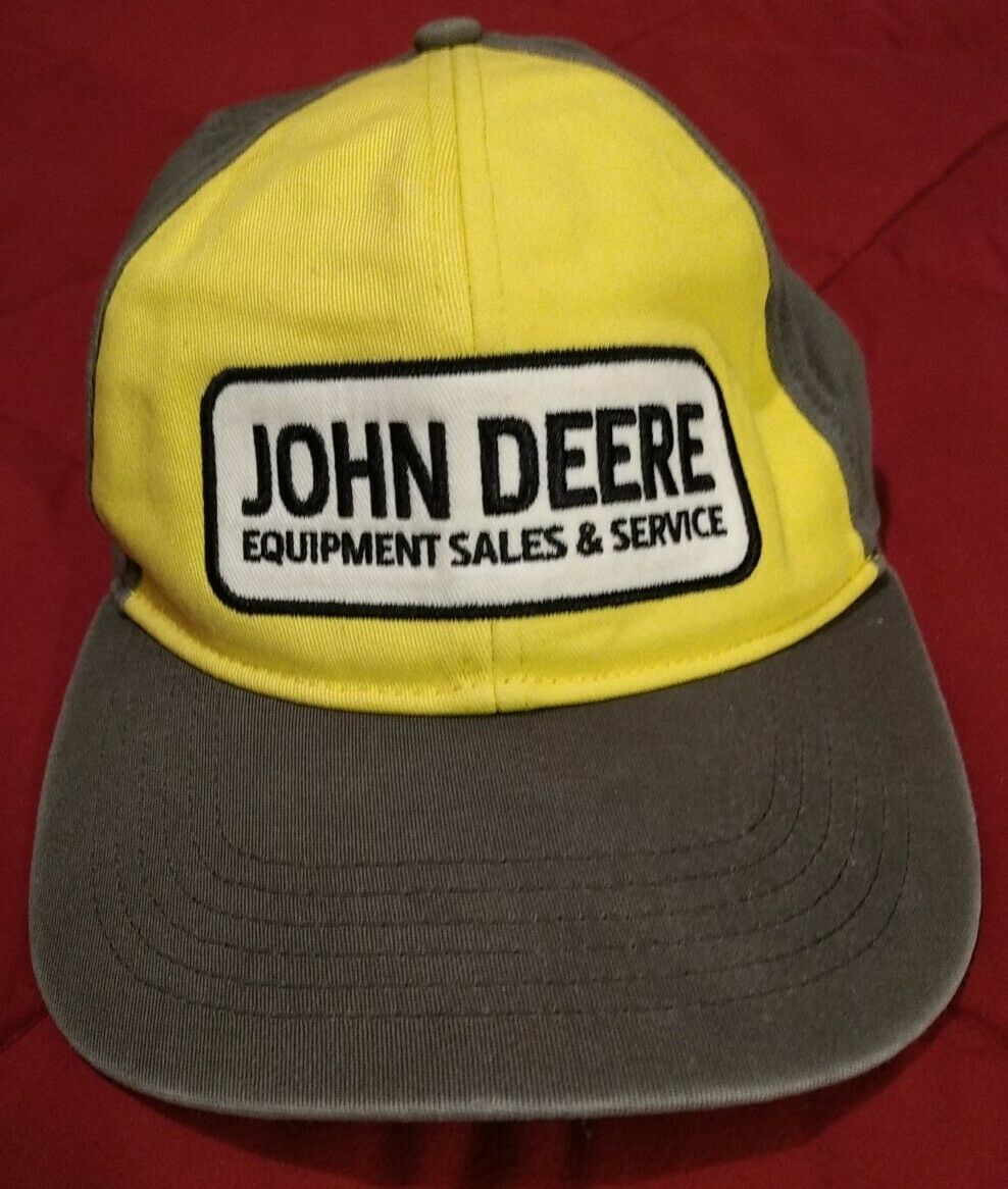 Vintage Original John Deere Tractors Grey & Yellow Hat Cap Advertising Used